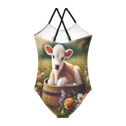 Flowers Cow Grass Bathing Suits for Girls Kids Swimsuits Swimsuits One Piece Summer Beach Swimwear2