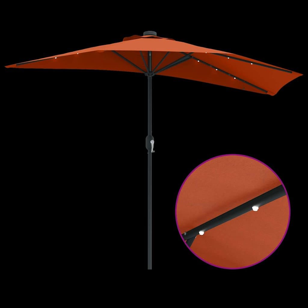 vidaXL Ombrellone da Giardino Mezzano con Luci LED, Tessuto Poliestere Anti-UV e Impermeabile, Manovella Regolabile, Struttura in Alluminio Grigio Scuro, 294 x 150 x 224 cm, Ombrelloni da Patio