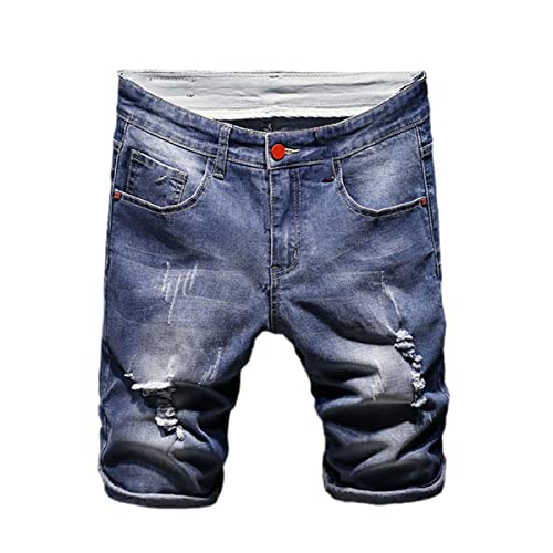 Short en jean délavé skinny Kelsiop Runway grande taille homme en denim bleu premium