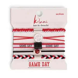 K'lani Game Day Hair Tie Bracelets – 5-Pack Stretchy No-Crease Hair Ties & Stylish Bracelets – Team Color Accessory for Hair or Wrist - Red & White, Medium