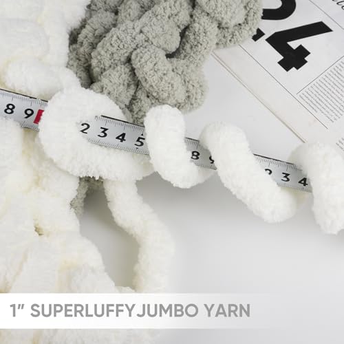 Image of 8 Packs Jumbo Chunky Chenille Yarn - 1820g(64oz) 254 Yards (761ft) Bulky Yarn - Chunky Yarn for Hand Knitting Blanket,Cushions, Pet Bed - Soft and Durable(Cream)