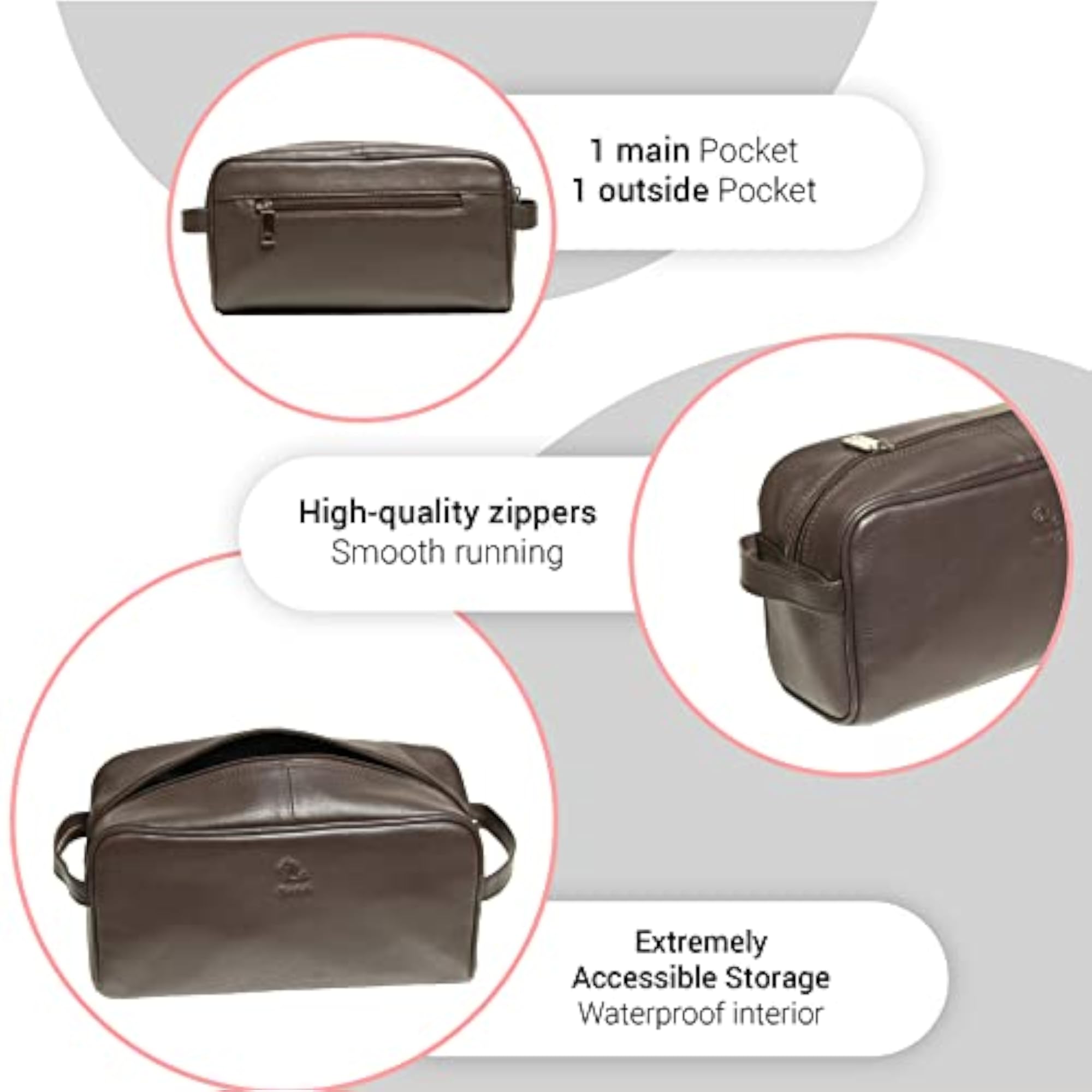 Tan Leather Toiletry Bag for Men & Women