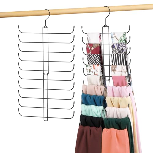 OMHOMETY Scarf Hanger for Closet, 20 Large Capacity Scarf Organizer, Space Saving Scarf Holder Hijab Rack Closet Organizers and Storage, Black 1 Pack