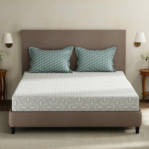 Image of Layers 100% Cotton King Size Bedsheet Set | White & Grey Geometric Print | 120 TC Forever Collection | Soft & Breathable | Washable Bedsheet with 2 Pillow Covers | All Season