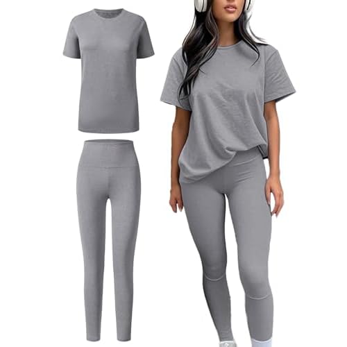 ZFLM casual sportswear 3-piece set high waist tight pants yoga pants short sleeved round neck yoga set