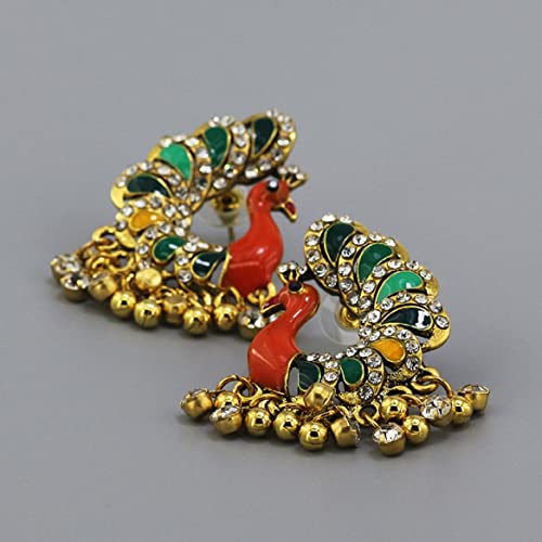 Boucles d'oreilles paon rétro aux finitions vintage ciselées