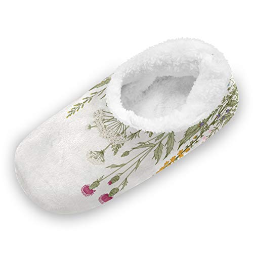 TropicalLife LUCKYEAH Pantuflas de casa con patrón floral para mujeres y hombres, zapatillas de pies peludos, cómodas y cálidas de espuma viscoelástica, zapatillas de felpa para interiores y