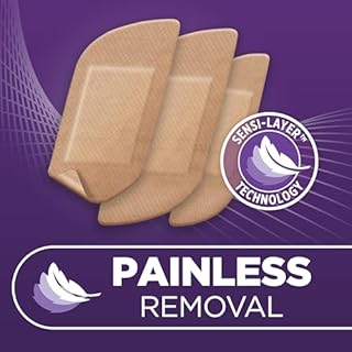 BAND-AID Brand Adhesive Bandages for Sensitive Skin, Hypoallergenic First Aid Bandages with Painless Removal, Stays on When Wet & Suitable for Eczema Prone Skin, Sterile, Assorted, 20 ct