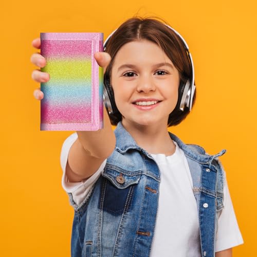 Image of Kids Wallet for Boys Girls, Trifold RFID Wallet with Key Chain and Zipper Pocket for Kids 4-18 Novelty Birthday Gifts, Coin Pouch Purse for Children Teens Outdoor Sports-Rainbow