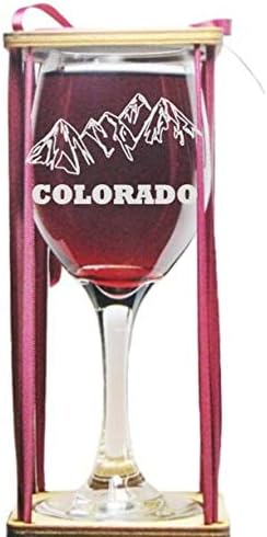Colorado Mountains Stemmed Wine Glass with Charm and Presentation Packaging