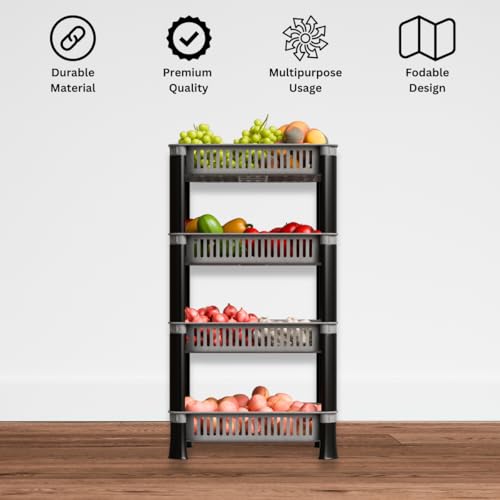 فورولي منظم مطبخ بلاستيكي متعدد الاغراض مكون من 4 طبقات | حامل بصل للمطبخ | منظم الاوعية والخضروات | فضي