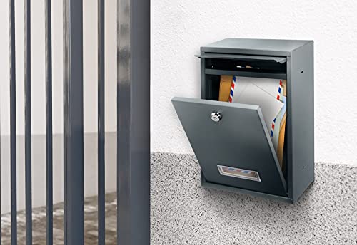 Virone Bali Briefkasten mit mit Namensschild Stahl verzinkt mit Einem Schlüssel (Anthrazit)