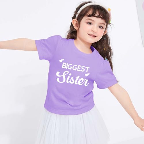 Image of Biggest /Bigger /Big Sister Shirt for Toddler Girls Cotton Short Sleeve Tshirts Announcement Outfits 2-10 Years