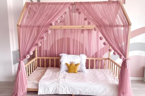 Dosel Para Cama Infantil, Color Rosa Viejo, Para Cama Infantil, Dosel, Cortina De Cama, Dosel Para Niñas, Princesa, Habitación Cielo Rosa Viejo Sin Mariposas, 380 Cm, Sin Mariposas
