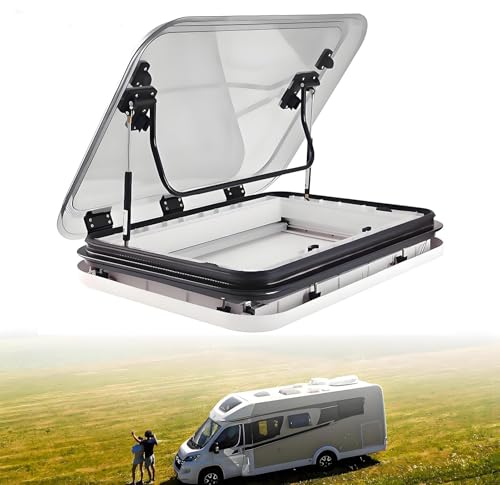 RV Caravan Roof Vent, Sunroof Large Caravan Camper Roof Window Vent Kit w/LED Lights, Universal RV Motorhome Skylight Hatch with Nets&Sunshade(70x50cm)