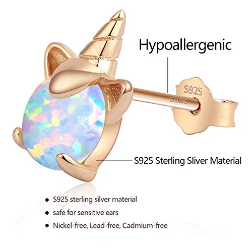 14K Rose Gold Plated Unicorn Earrings for Girls, Hypoallergenic S925 Sterling Silver Post Stud Earrings ARSKRO Fire Opal Mini Tiny Cute Animal Earring Jewelry Gifts for Kids4