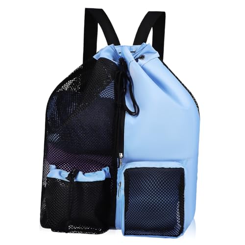POPETPOP Mesh Swim Bag with Drawstring Closure Capacity Sports Backpack for Adults Comfortable and Sturdy Design for Organizing Swim Gear for Men and Women