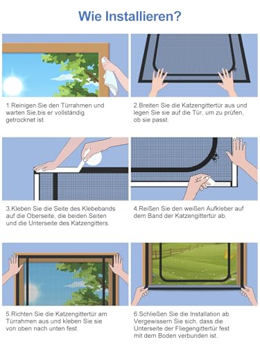 Cat Screen Katzennetz für Balkon, Haustiere Bildschirm Tür, verhindern, DASS Katzen aus Laufen, Katze Mesh Tür Bildschirm für Wohnzimmer, Schlafzimmer, Küche (Passende Türgröße: 100cm x 210cm)