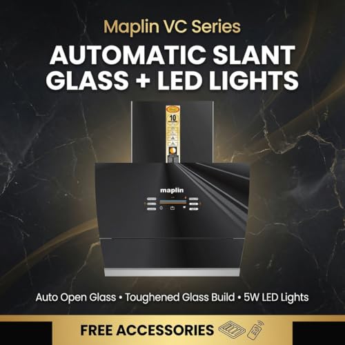 Image of Maplin 60cm (Model: VC60)1400 m /hr Glass Kitchen Chimney (Filterless Technology, Voice Control, Touch Control, Motion Control, Auto Clean With 10 Years Warranty