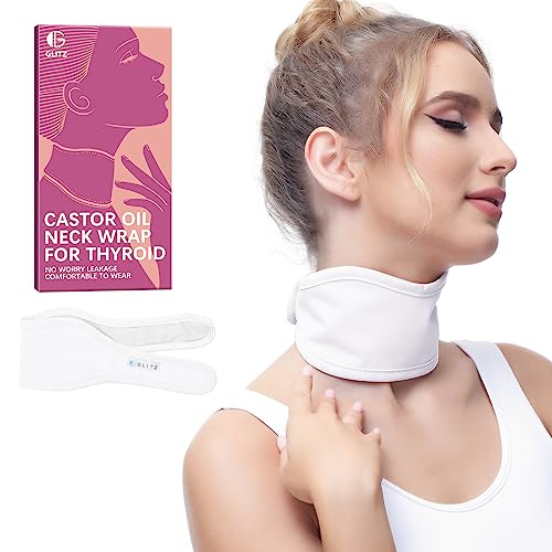 Castor Oil Pack for Thyroid - Reusable Organic Castor Oil Neck Wrap for Thyroid Less Mess Anti Oil Leak Comfort Fit Oil Not Included (White)