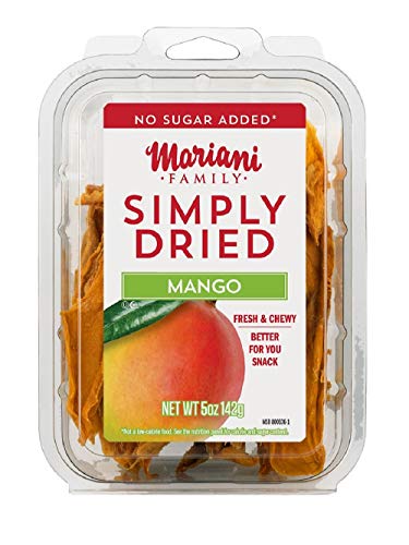 Mariani - Dried Mango - 5oz (Pack of 6) Gluten Free, Vegan, Recloseable, Recyclable, Rigid Plastic Container - Healthy Snack for Kids and Adults