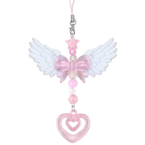 DAMOWANG Pink Star Heart Phone Charms Strap Kawaii Bow Phone Charm Cute Beaded CellPhones Case Chain Bag Charms for Backpack Hangbag Car Key Cellphone Accessories Aesthetic Cellphone Charm for Women