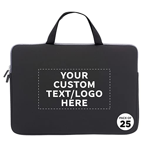 Custom Aston Neoprene Laptop Sleeves with Handles Set of 10, Personalized Bulk Bulk Pack - Electronic Device Protector, Perfect for Individuals on The Go - Black