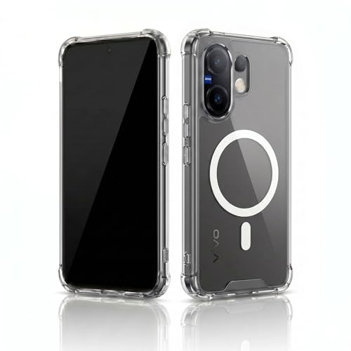 Image of amazon basics Crystal Clear Magnetic Case for Vivo X200FE 5G | Compatible with MagSafe Accessories | Air-Guard Corners | Shockproof TPU + Hard PC Back | Slim Transparent Protective Cover (Clear)