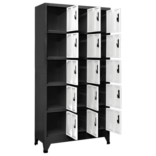 Armoire de rangement en acier durable finition anthracite et blanc - 5