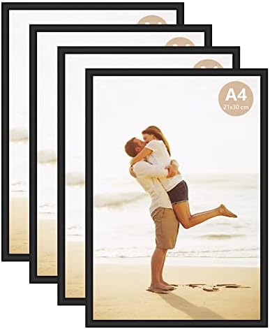 ATOBART A4 Photo Picture Frame, 21 X 30 CM Aluminum Black Certificate Frames for Wall Tabletop Display Horizontally or Vertically, Set of 3