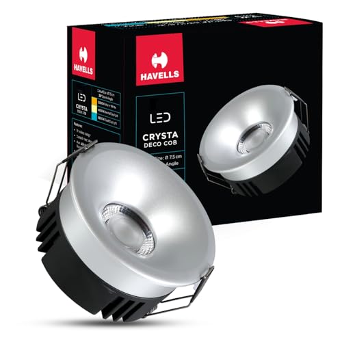 Image of Havells Crysta Deco Cob 18W 6K Silver,Led-Spotlights,Energy Efficient,Long Life of 25000 Burning Hours,Beam Angle of 36,Metal Body Cob with Independent Driver,Cool Daylight (6500K)