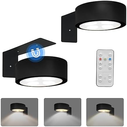 2-Pack Picture Light for Paintings Battery Operated Art Light with Remotes,3 Lighting Display Light,Magnetic Dimmable and Timer Wall Light for Picture Artworking Frame Portrait,LED Puck Lights-Black