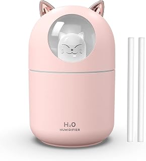 Portable 300ml Mini Cool Mist Humidifier With Night Light, USB Auto Shut-Off, Ultra-Quiet, 2 Spray Modes for Home Office Travel (Pink)