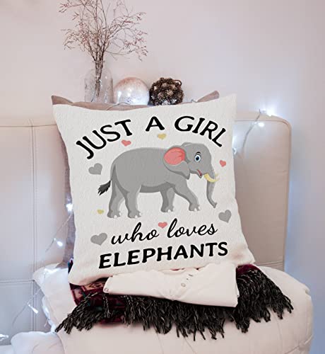 Nogrit Just A Girl Who Loves Elephants Throw Pillow Cover 18X18 Inch Funny Elephant Themed Decor For Home Bedroom Living Room Girl Room,Gifts For Wild Animal Lovers Girls Sister Daughter Granddaughter #TOP1
