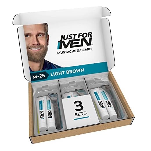 Just For Men Mustache & Beard, Beard Coloring for Gray Hair, with Biotin Aloe and Coconut Oil for Healthy Facial Hair - Light Brown, M-25 (Pack of 3, Ecomm Friendly Packaging)