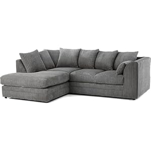 L Shaped Sofa Settee – Full Cord Fabric 4 Seater Corner Sofas Set – Jumbo Corner Sofa for Relaxing Lounge Living Room Indoors – Left Hand