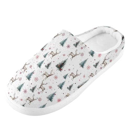 Fuzzy Memory Foam Slippers for Women/Men Christmas Deer Snowflakes Tree Pattern Fluffy Winter House Shoes Indoor and Outdoor