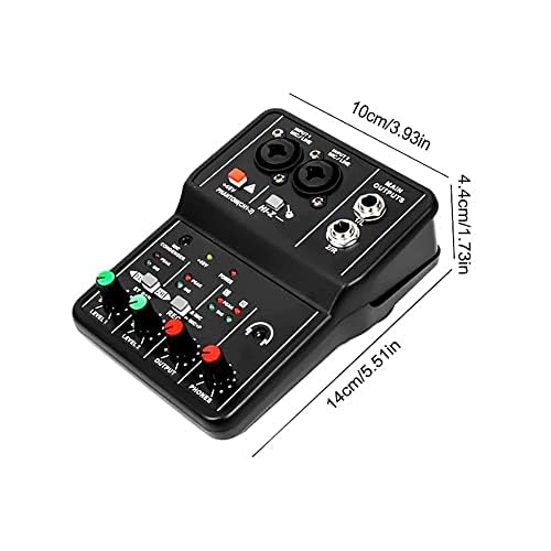 Mini Audio Mixer für PC USB 2 Kanal Mikrofon/Gitarre XLR + 6,35 mm 3,5 mm Stereo in 48 V Phantomspeisung