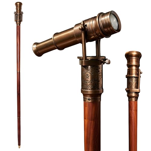 LA Villa DECORE Bastón telescópico de latón antiguo para coleccionistas, bastón steampunk de palisandro estilo victoriano, 38 pulgadas, grande, marrón LA Villa DECORE Bastón telescópico de latón antiguo para coleccionistas, bastón steampunk de palisandro estilo victoriano, 38 pulgadas, grande, marrón