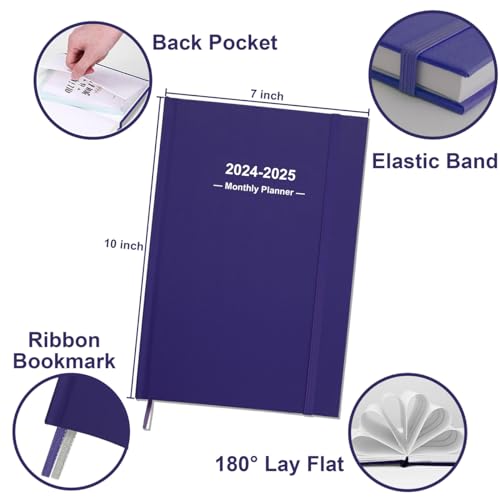 2024-2025 Monthly Planner - 2 Year (Apr 2024 to Dec 2025) Monthly Calendar, Large Monthly Planner 2024-2025 Perfect for School & Office Schedule, Fabric Cover, Elastic Closure, 7\" x 10\", Purple