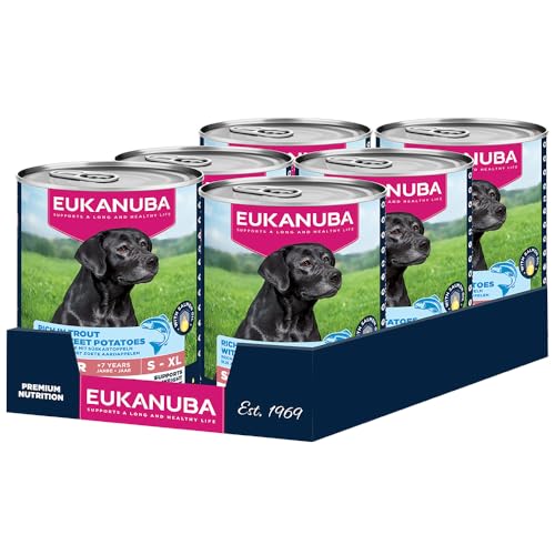EUKANUBA Life Care Aliment Humide Chien Senior 7 Ans + Toutes Races, Pâtée Riche en Truite & Patates Douces, Oméga-3, L-Carnitine, Prébiotiques, sans OGM...
