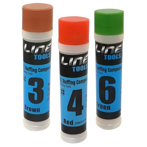 LINE10 Tools 3 Pack Soft Metal Polishing Buffing Compound Kit 4oz Polish Ideal for Jewelry, Antiques and Precious Metals Silver, Gold, Brass, Copper, Jeweler’s Rouge, Brown, Red, and Green