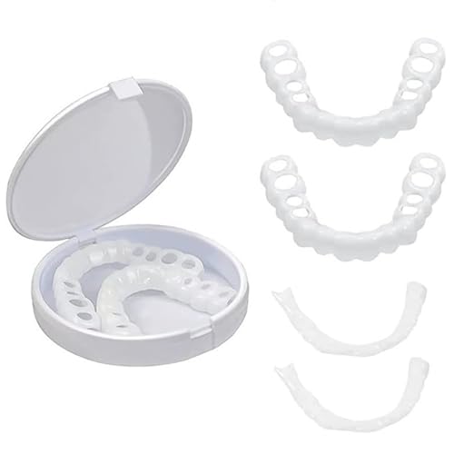 Clip in Veneers Instant Dentures Top & Bottom Set - Adjustable Snap On Fake Teeth Kit for Men/Women, Regain Confident Smile with Comfortable Whitening Temporary Teeth