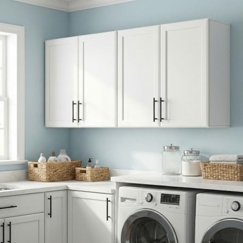 Furnivio 47 W Laundry Room Cabinets Wall Mounted Upper Cabinets with Adjustable Shelf Wall Storage Cabinet for Kitchen Bathroom White Set of 2