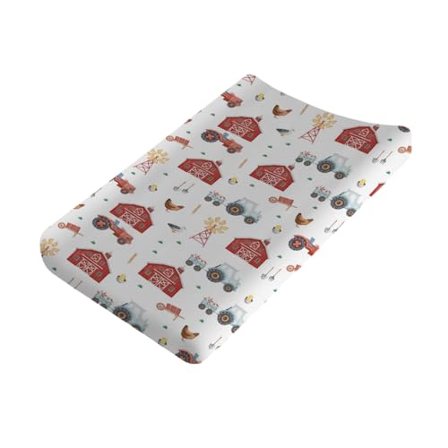 Image of Watercolor Farm Animals Life Changing Pad Cover Funny Barn Chicken Pig Duck Tractor Fitted Baby Changing Table Sheets for Boys Girls Soft Breathable Stretch Baby Changing Pad Covers 32''x16''