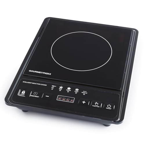 GOURMETmaxx Induktionskochfeld 1 Platte | Mobile Induktionskochplatte mit 5 Heizstufen, 80–240 °C & Timer | Kompakte Kochplatte mit Digitaldisplay, Kindersicherung & 3h Timer | Ideal für Camping, Büro