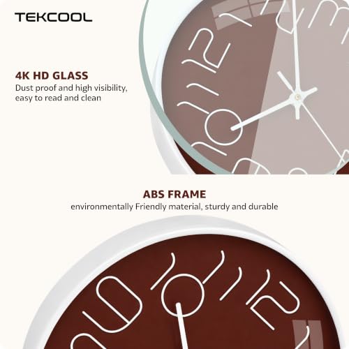 Image of TEKCOOL Plastic Digital Wall Clock 12 inch Silent Quartz Decorative Non-Ticking Classic Clock Battery Operated Round Easy to Read for Room /Home /Kitchen /Bedroom /Office /School-(Brown)'