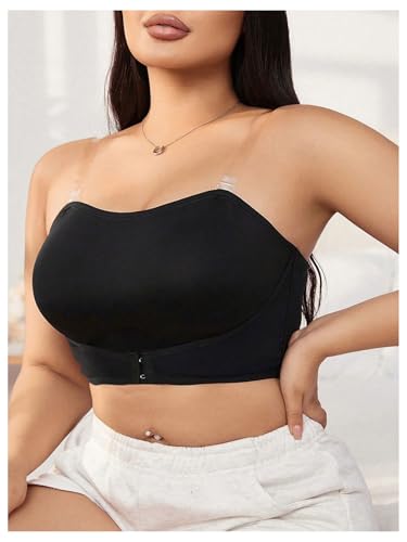 SOLY HUX Women's Plus Size Strapless Seamless Bra Wireless Bandeau Bralette with Transparent Straps4