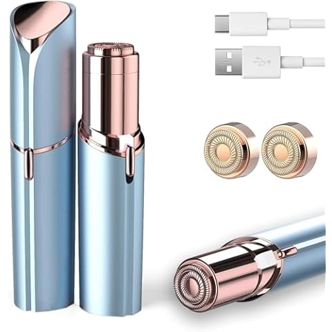Facial Hair Removal for Women, Painless Hair Removal Device Lady Face Electric Razor for Lip, Chin,arms with USB Rechargeable Included 2 pc Replacement Heads Cover