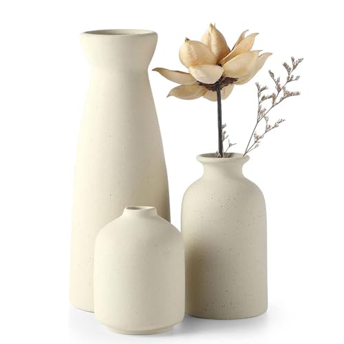 Vixplorn 花瓶 陶器 ３個セット 一輪挿し フラワーベース おしゃれ 北欧花瓶 シンプル 生け花 造花 インテリア飾り プレゼント ベージュ